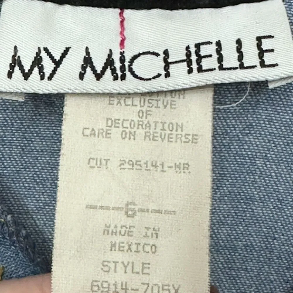 Vintage My Michelle Denim Dress‎ With Velvet Collar Girls 6 Long Sleeve